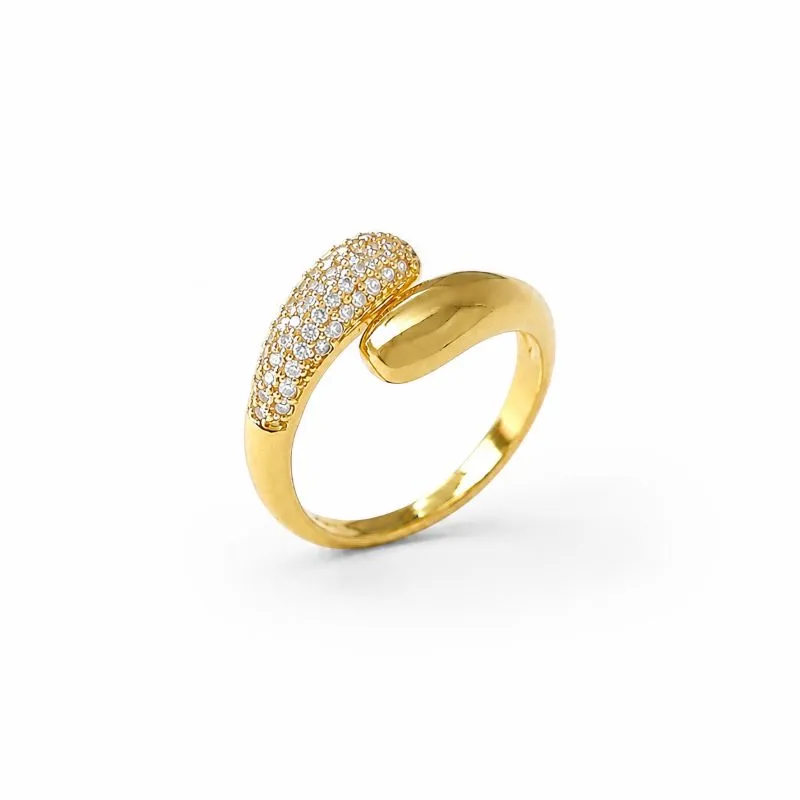 Anel Gota Lisa e Cravejada Banhado a Ouro 18k com Zircônias Tam.19