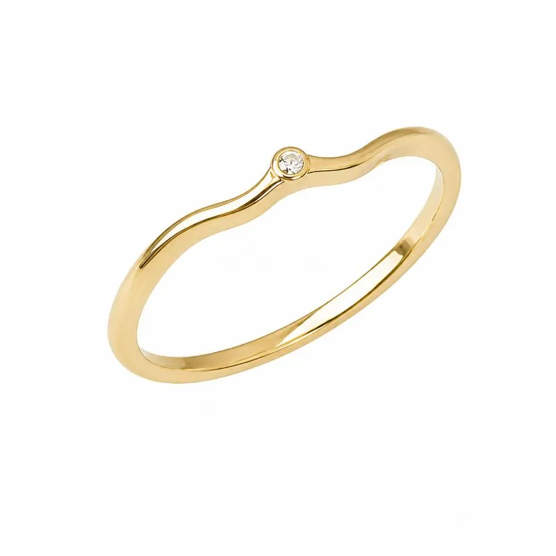 Anel Ondulado Banhado a Ouro 18k com Mini Zircônia Tam 19