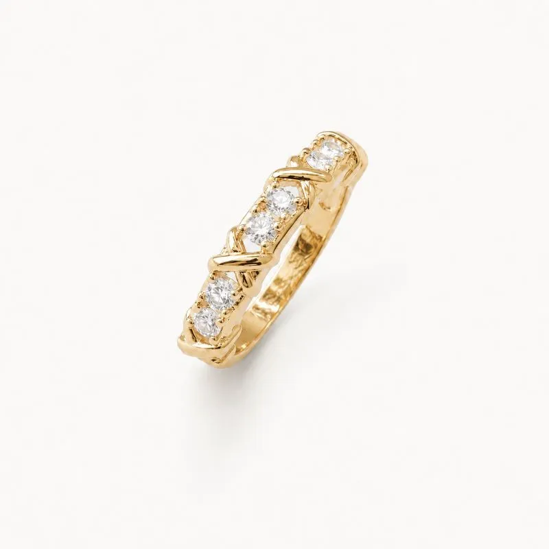 Anel X Liso + Pedras Intercaladas Banhado a Ouro 18k com Zircônias Tam.20