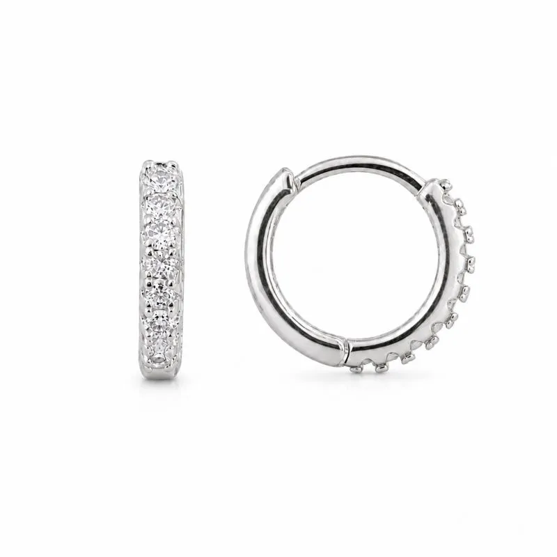 Brinco Argola 1 Linha de Zircônias Folheado a Prata com Zircônias - 1,2cm