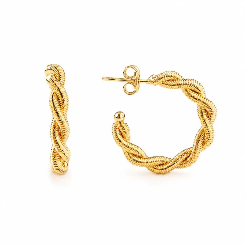 Brinco Argola 2 Fios Trançados Banhado a Ouro 18k - 2 cm