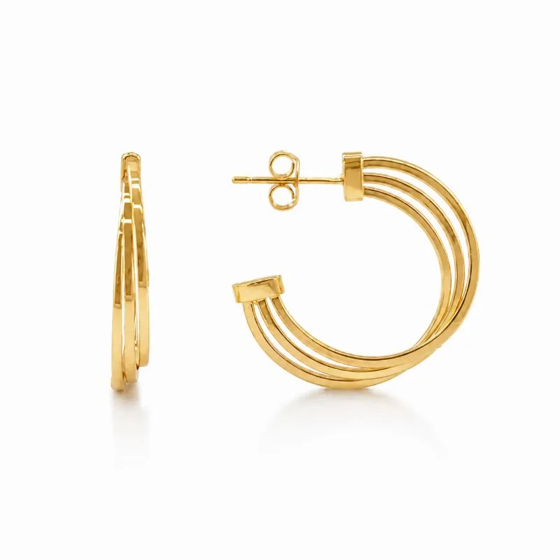 Brinco Argola Aberta 3 Fios Banhado a Ouro 18k - 2,5 cm