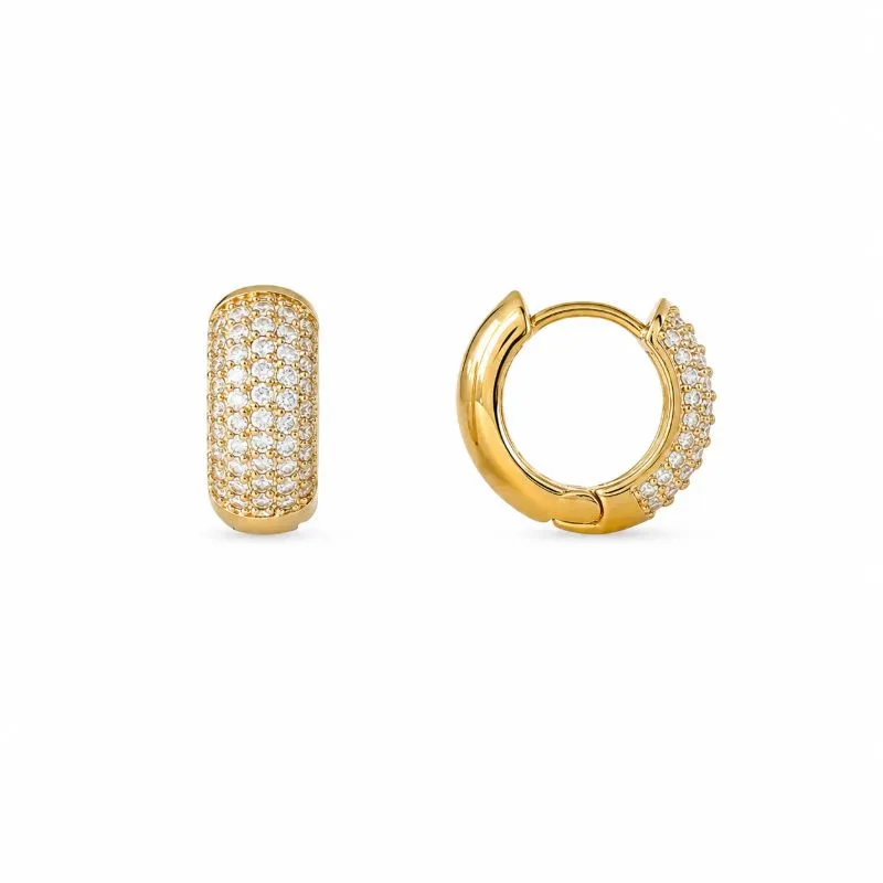 Brinco Argola Larga Cravejada Banhada a Ouro 18k com Zircônias - 1,5cm
