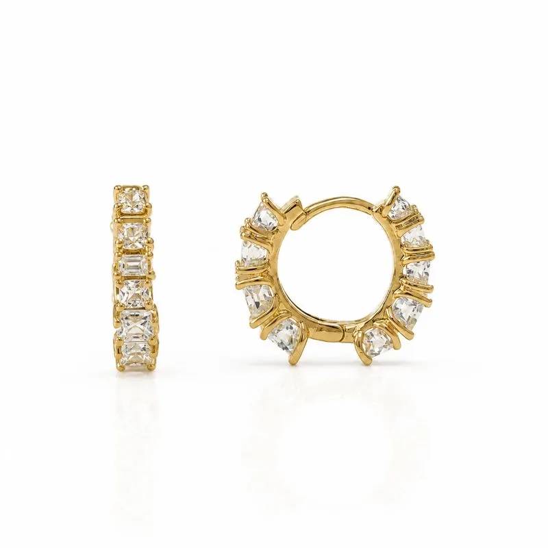 Brinco Argola com 9 Pedras Banhada Ouro 18k com Zircônias - 1,7 cm