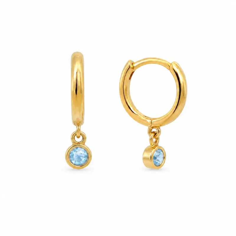 Brinco Argola com Pingente Azul Banhado a Ouro 18k com Zircônia Azul - 1 cm