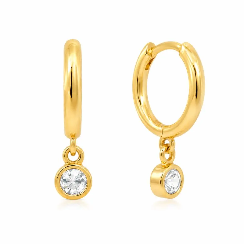 Brinco Argola com Pingente Banhado a Ouro 18k com Zircônia - 1 cm