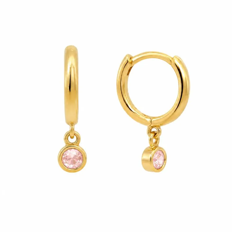Brinco Argola com Pingente Rosa Banhado a Ouro 18k com Zircônia Rosa - 1 cm