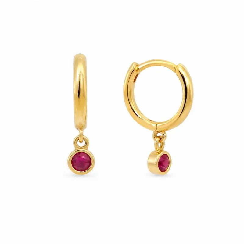 Brinco Argola com Pingente Vermelho Banhado a Ouro 18k com Zircônia Vermelha - 1 cm