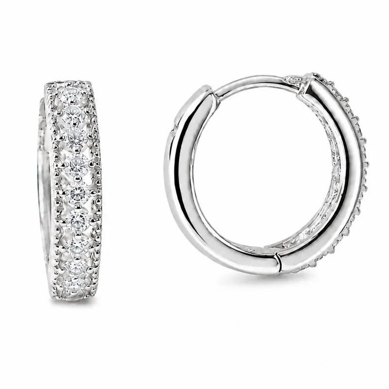 Brinco Argola Frente com 10 Pedras em Linha Folheado a Prata - 1,5 cm