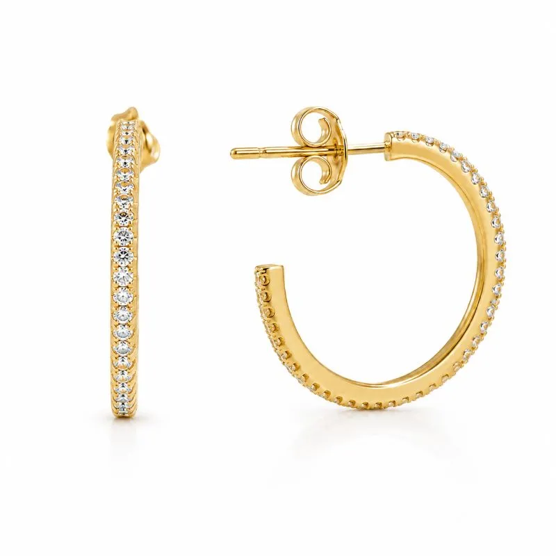 Brinco Argola Média Cravejada Banhado a Ouro 18k com Zircônias - 2 cm