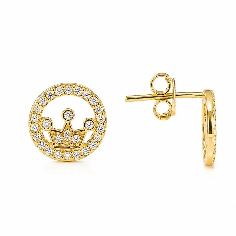 Brinco Circular Coroa Vazado Cravejado Banhado a Ouro 18k com Zircônias - 1 cm