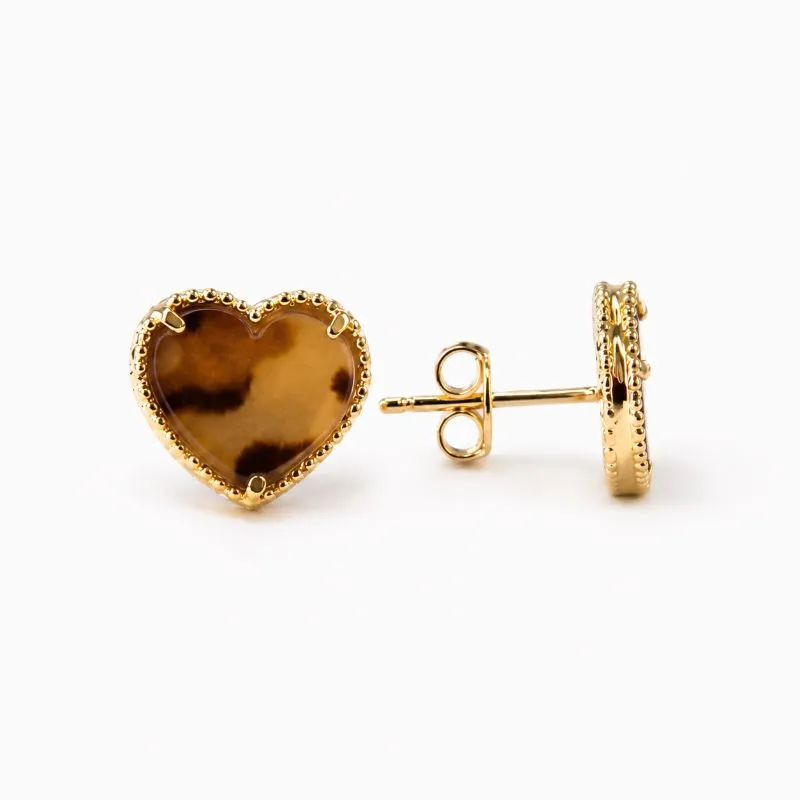 Brinco Coração Banhado a Ouro 18k Estampa Onça - 1cm