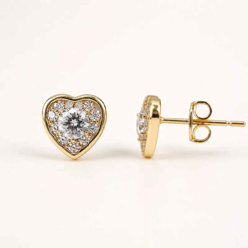 Brinco Coração Cravejado Banhado Ouro 18k com Zircônias - 9mm