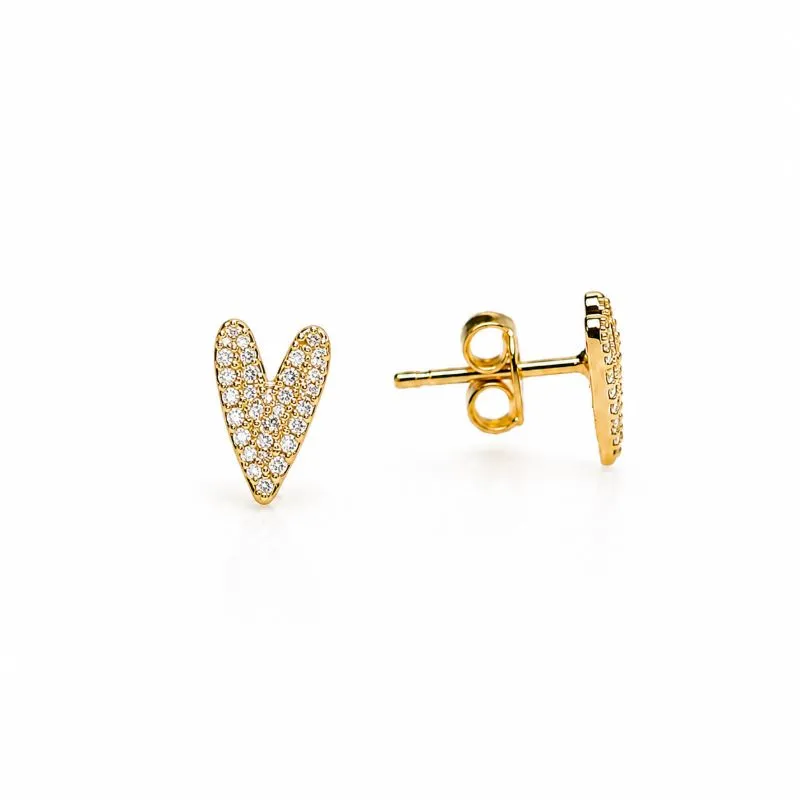 Brinco Coração Cravejado Orgânico Banhado a Ouro 18K com Zircônias - 5 mm