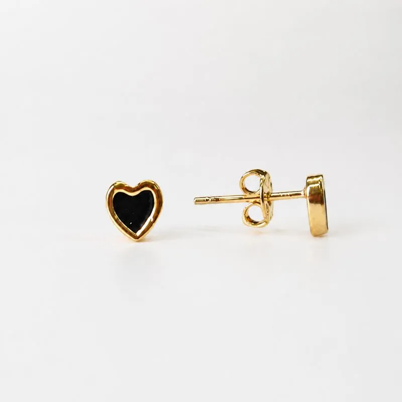 Brinco Coração Preto Banhado a Ouro 18k com Zircônias Preta - 5mm