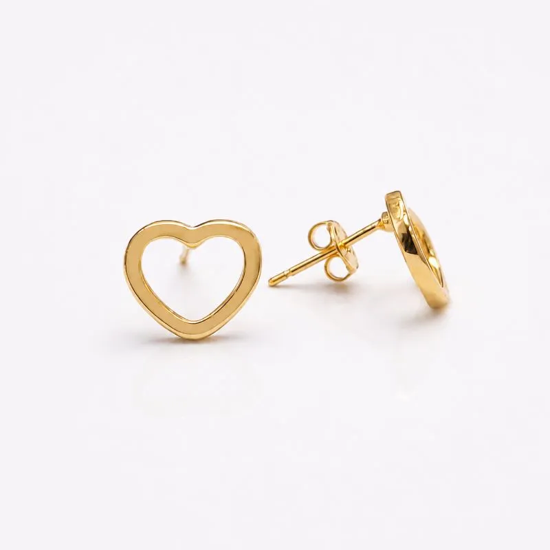 Brinco Coração Vazado Banhado a Ouro 18K - 1,2cm