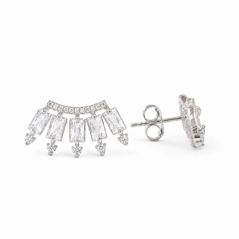 Brinco Ear Cuff Leque 5 Pedras Folheado a Prata com Zircônias - 2 cm