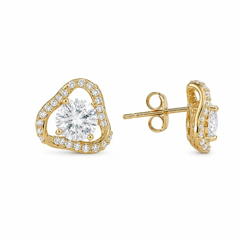 Brinco Estilo Flor Torcido Banhado a Ouro 18k com Zircônias - 1 cm