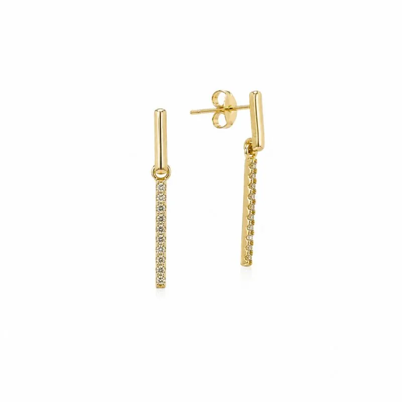 Brinco Estilo Palito Pendente Banhado a Ouro 18k com Zircônias - 2,5cm
