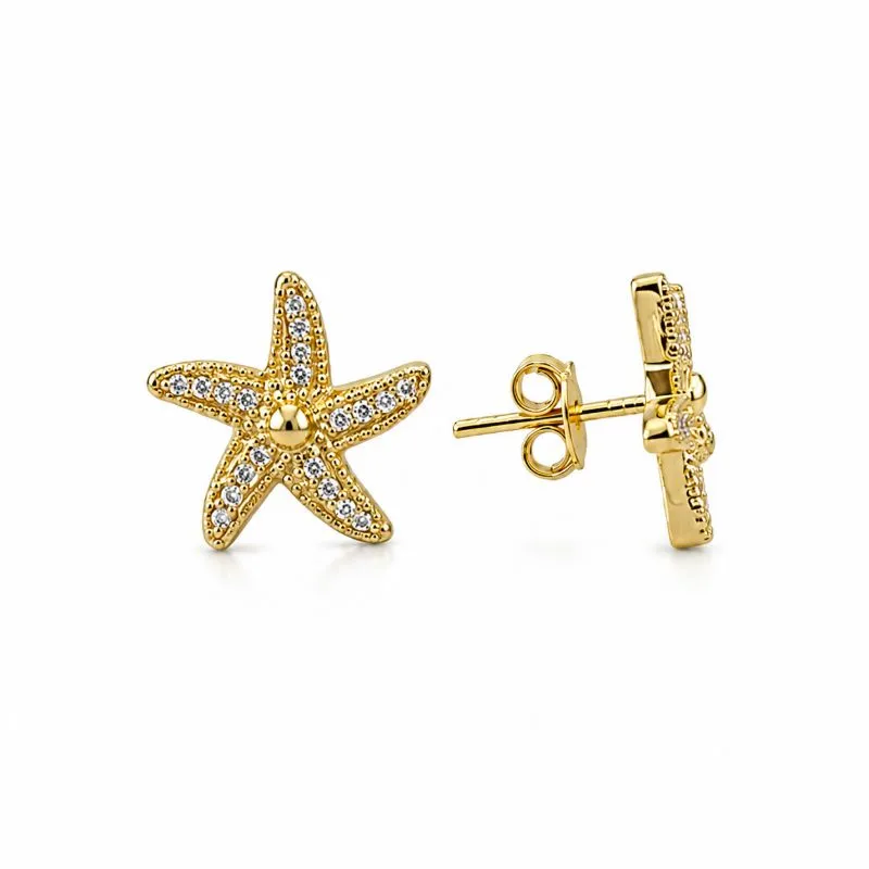 Brinco Estrela do Mar Cravejado Banhado a Ouro 18k com Zircônias