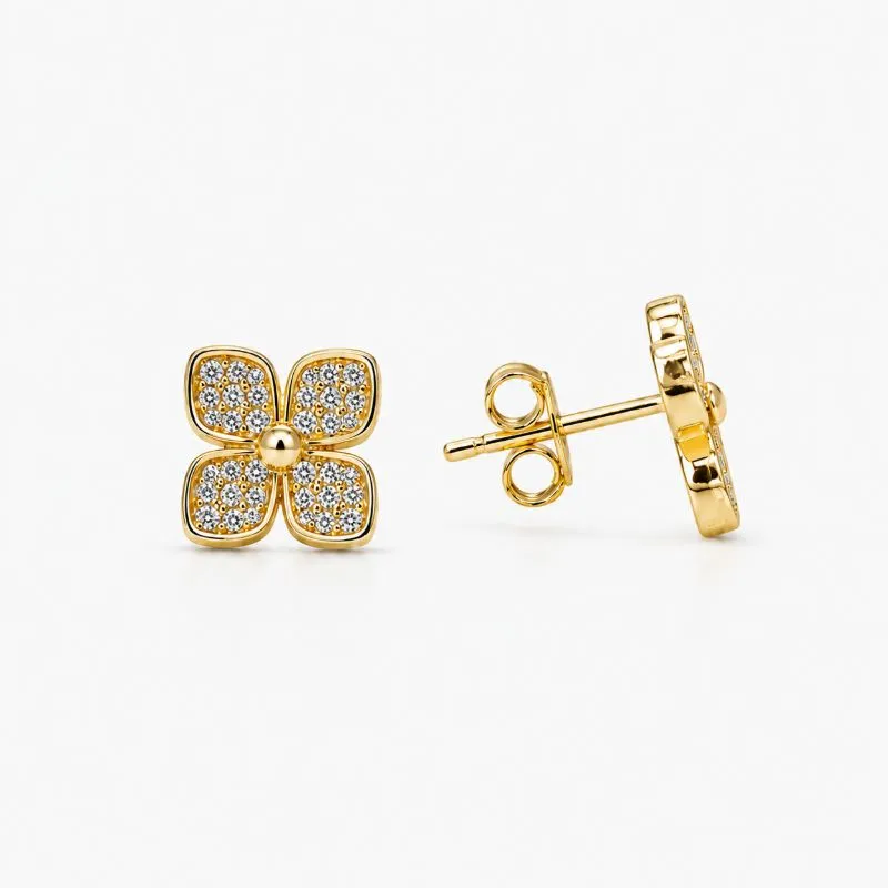Brinco Flor 4 Pétalas Banhado a Ouro 18k com Zircônias