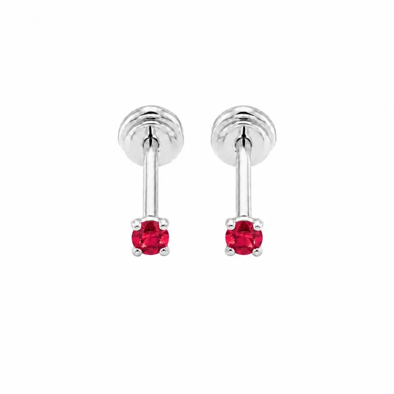 Brinco Infantil Ponto de Luz Vermelho Tarraxa Baby Prata 925 com Zircônia Vermelho - 2  mm