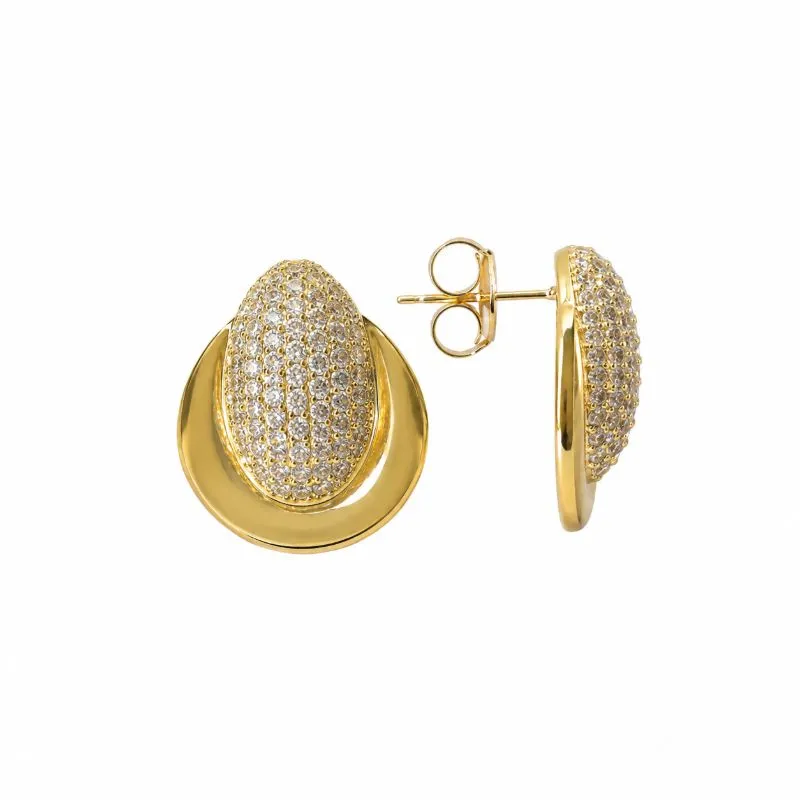 Brinco Oval Cravejado Banhado a Ouro 18K com Zircônias - 2,2 cm