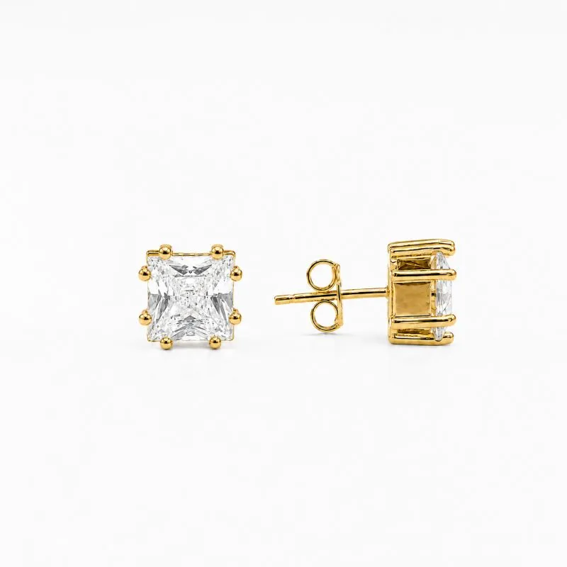 Brinco Ponto de Luz Quadrado Banhado a Ouro 18k com Zircônia - 7mm