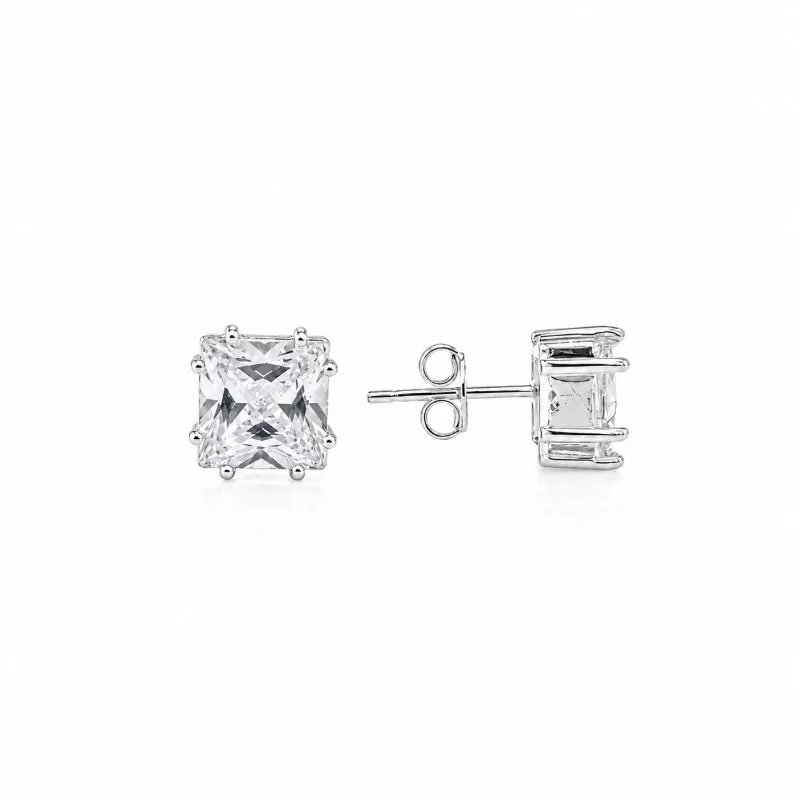 Brinco Ponto de Luz Quadrado Folheado a Prata com Zircônia - 7mm