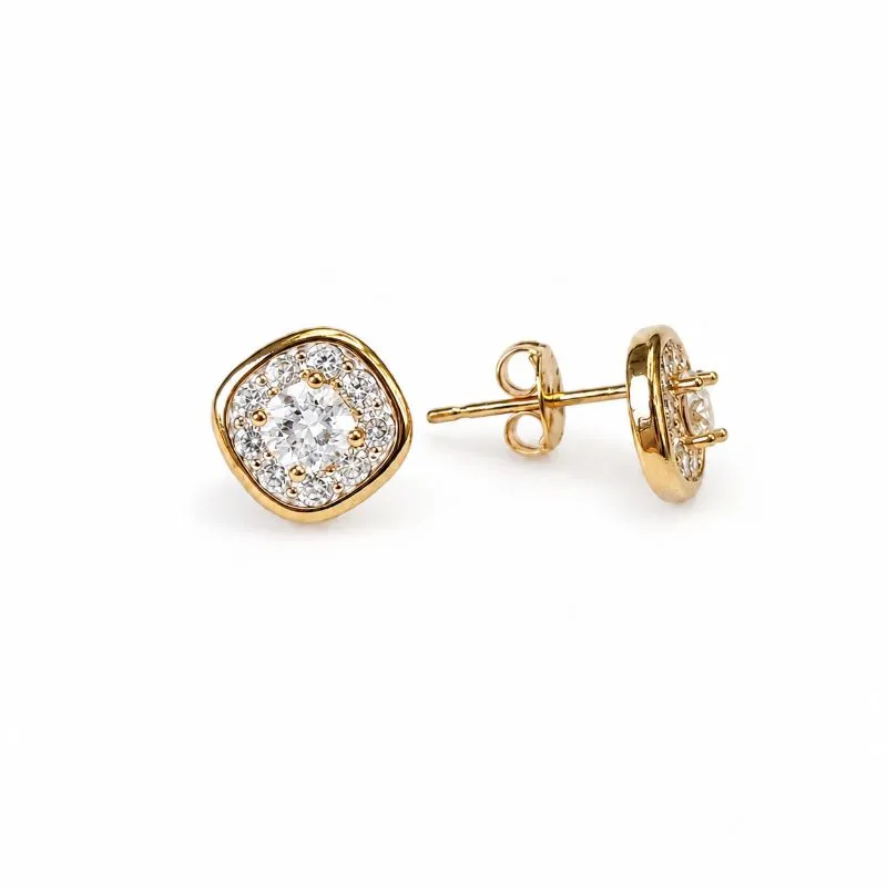 Brinco Quadrado com Flor em Zircônias Banhado a Ouro 18k com Zircônias - 1cm