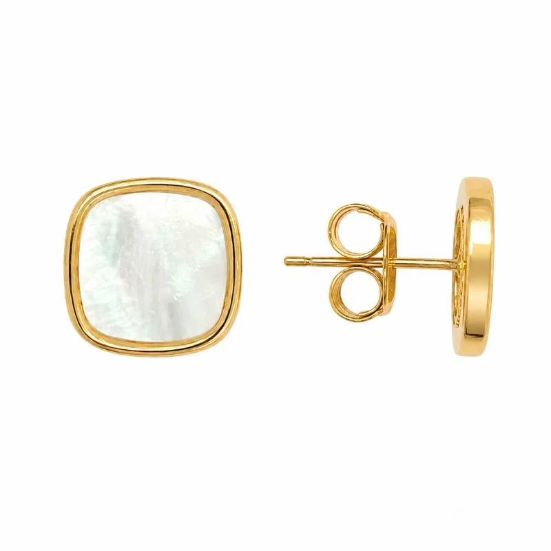 Brinco Quadrado Madrepérola Banhado a Ouro 18k - 1,2 cm