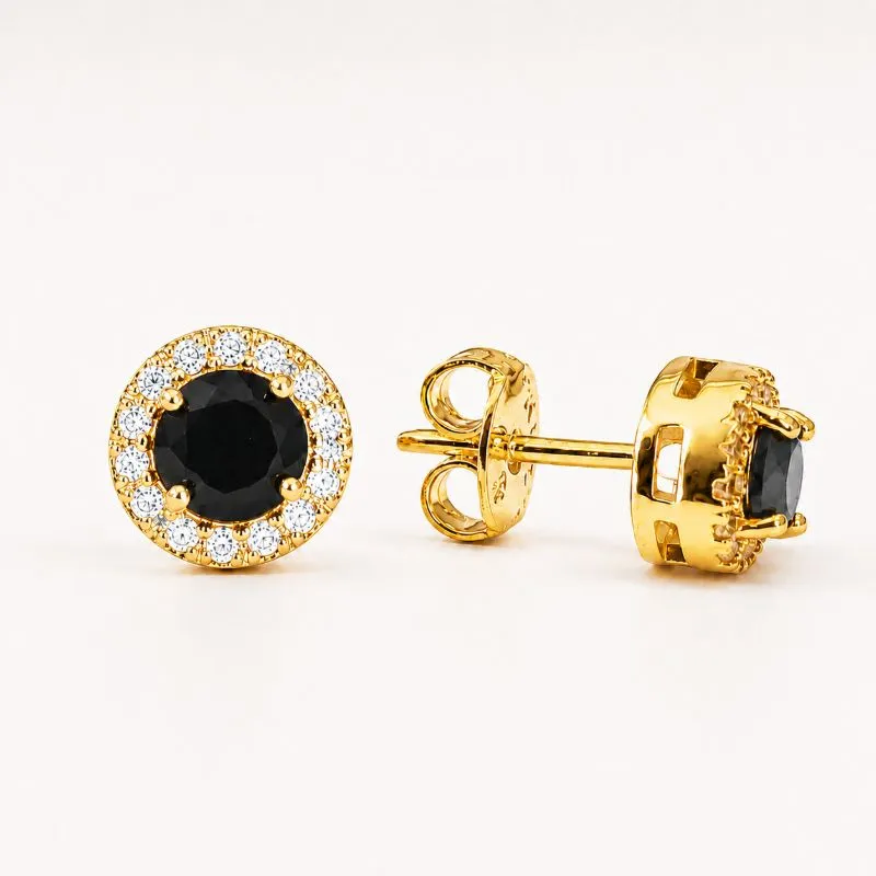 Brinco Redondo Preto Borda Cravejada Banhado a Ouro 18k com Zircônias - 5 mm