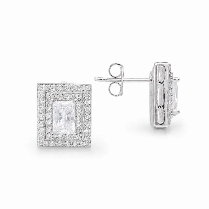 Brinco Retangular Cravejado Folheado a Prata com Zircônias - 1,2 cm