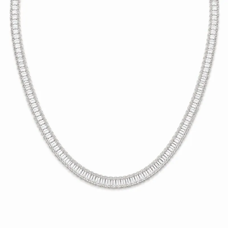 Colar Choker Riviera 3 mm Baguete Folheada a Prata com Zircônias - 35 cm + 8 cm (Alongador)