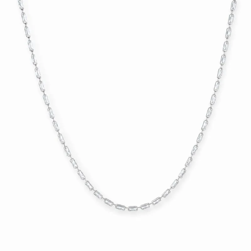 Colar Choker Riviera Retangular 1 mm Folheada a Prata com Zircônias - 36 cm + 8 cm (Alongador)
