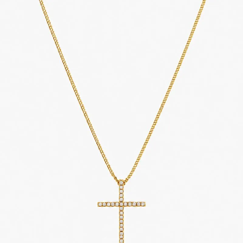 Colar Cruz Cravejada Banhado a Ouro 18k com Zircônias - 40 cm + 4 cm (Alongador)