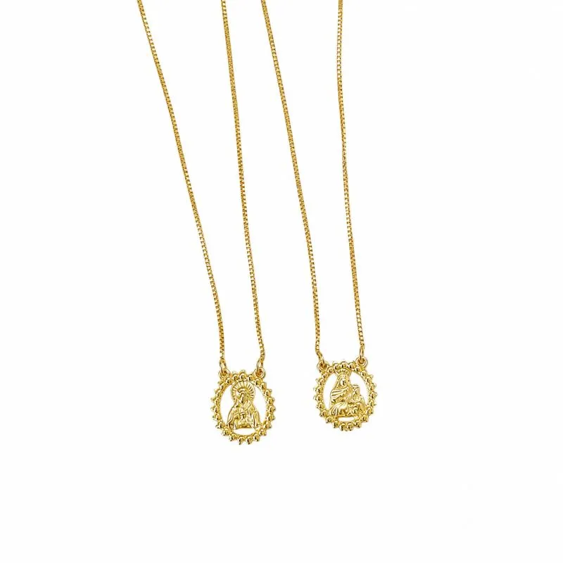 Colar Escapulário Medalha Sagrado Coração e Nossa Senhora do Carmo Banhada a Ouro 18k - 60cm