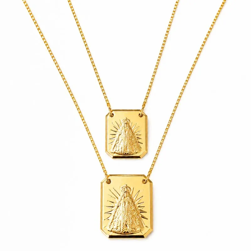 Colar Escapulário Nossa Senhora Banhado a Ouro 18k - 60 cm