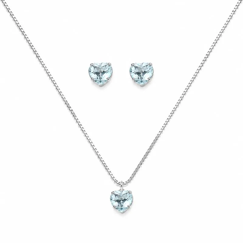 Conjunto Ponto de Luz Azul Coração Folheado a Prata com Zircônias Azul - 6mm