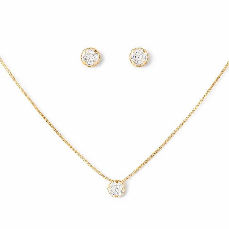 Conjunto Ponto de Luz Redondo Banhado a Ouro 18k com Zircônias - 6mm