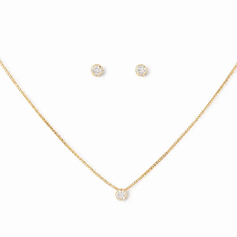 Conjunto Ponto de Luz Redondo Banhado a Ouro 18k com Zircônias - 4 mm