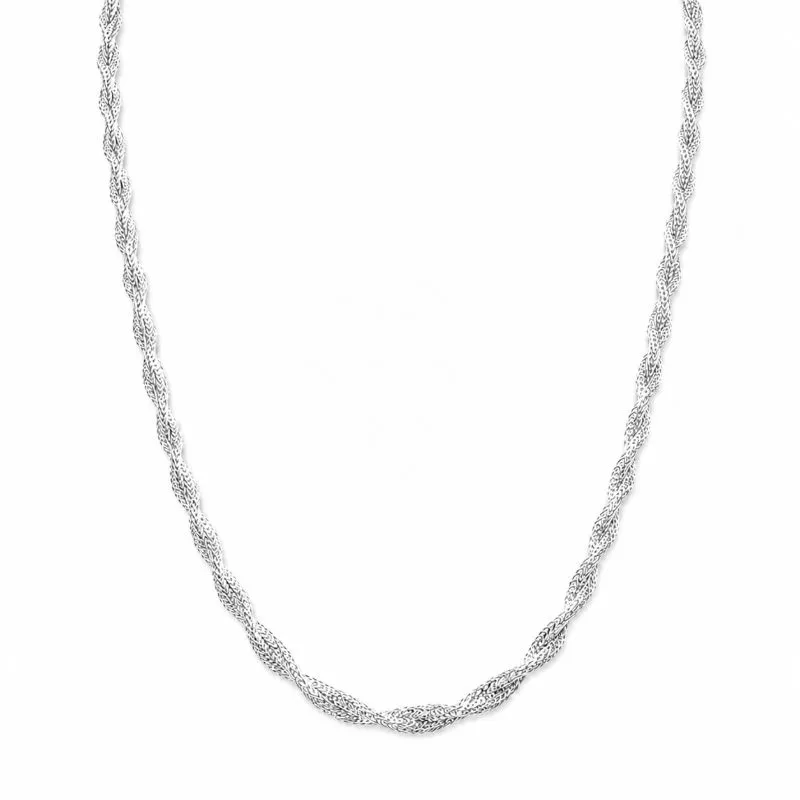 Corrente Colar 2 Fios Entrelaçados Folheada a Prata - 45 cm + 5 cm (Alongador)