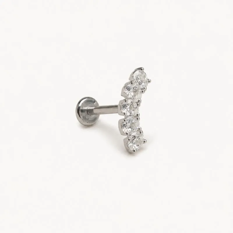 Piercing Flat Prata 925 + Aço Cirúrgico com Zircônias - 1 cm