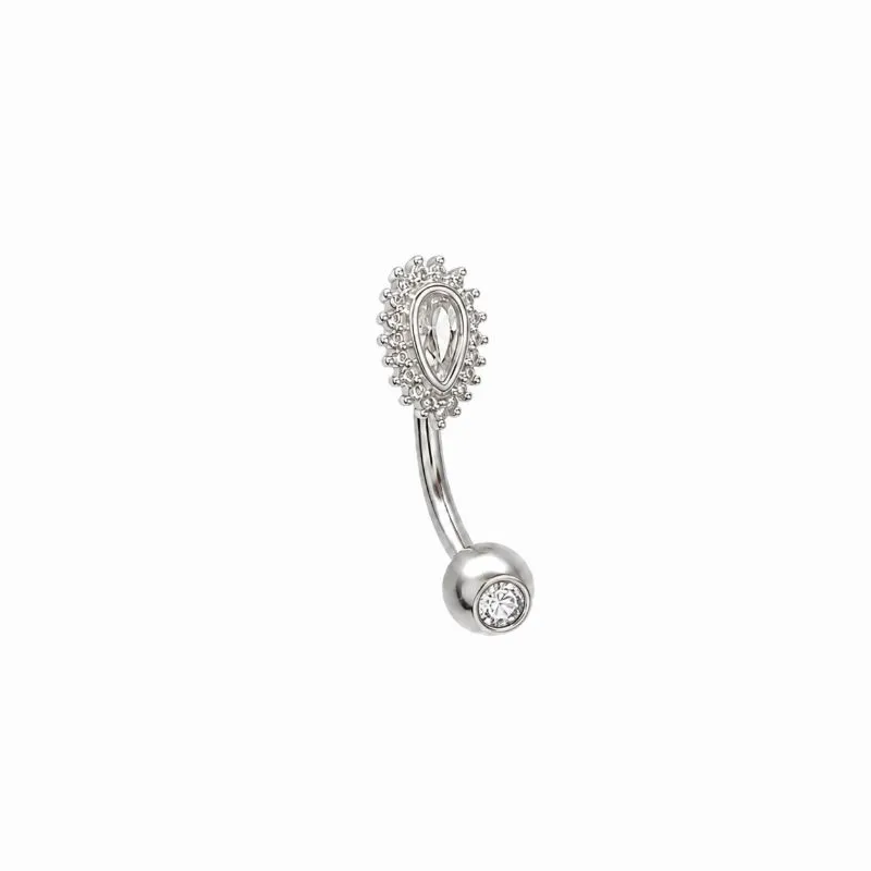Piercing Umbigo Gota Cravejada Prata 925 + Aço Cirúrgico com Zircônias - 2 cm