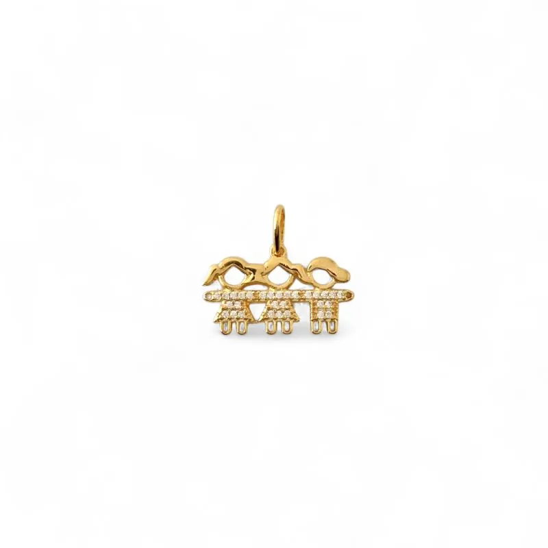 Pingente 2 Meninas e 1 Menino Banhado a Ouro 18k com Zircônias - 1 cm