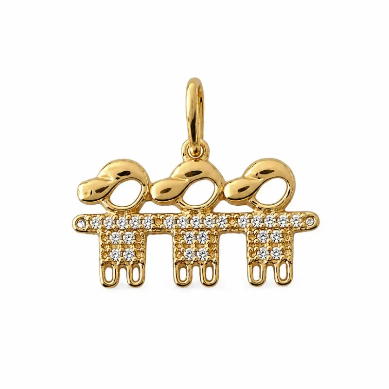 Pingente 3 Meninos Banhado a Ouro 18k com Zircônias - 1 cm