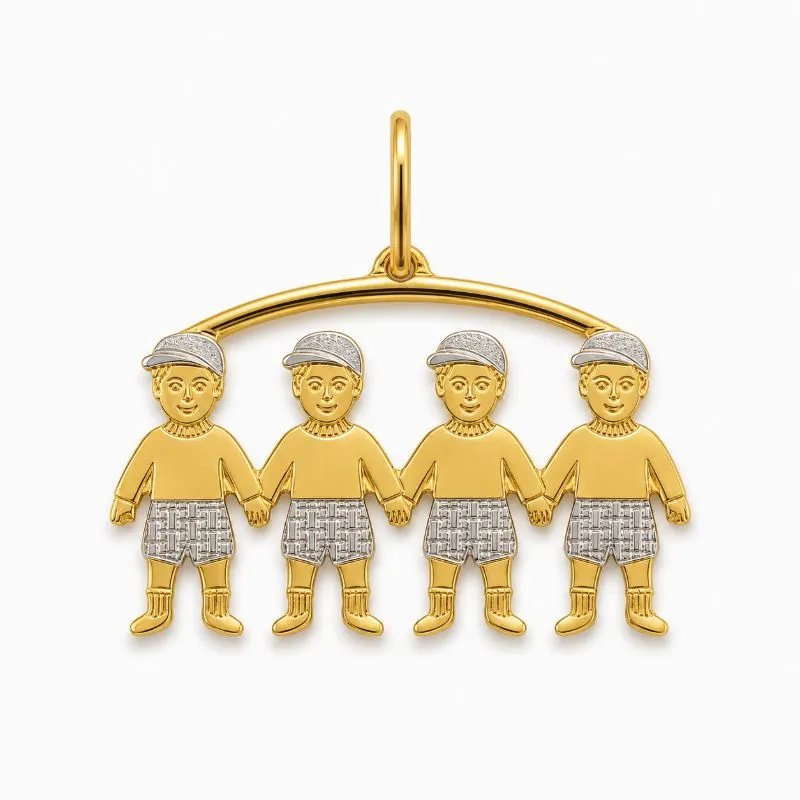 Pingente 4 Meninos com Detalhe em Ródio Banhado a Ouro 18k - 3 cm