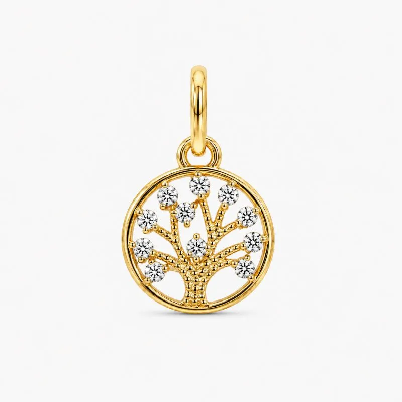 Pingente Árvore da Vida com 12 Pedras Banhado a Ouro 18k com Zircônias