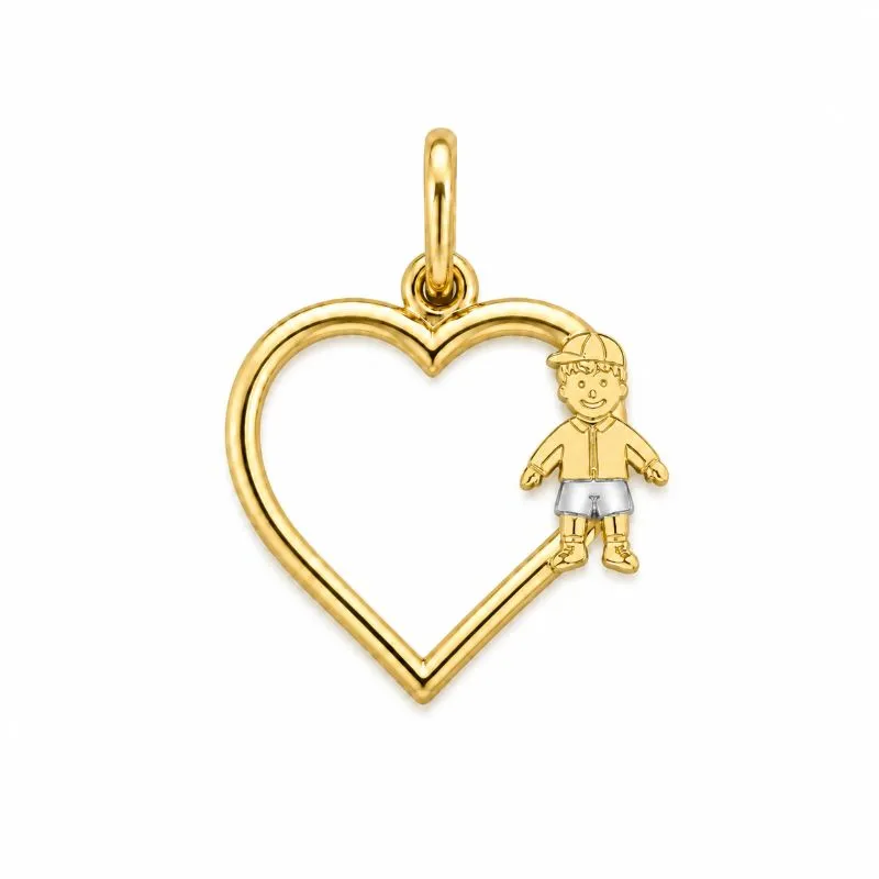 Pingente Coração Vazado com 1 Menino Banhado a ouro 18k - 1,5 cm