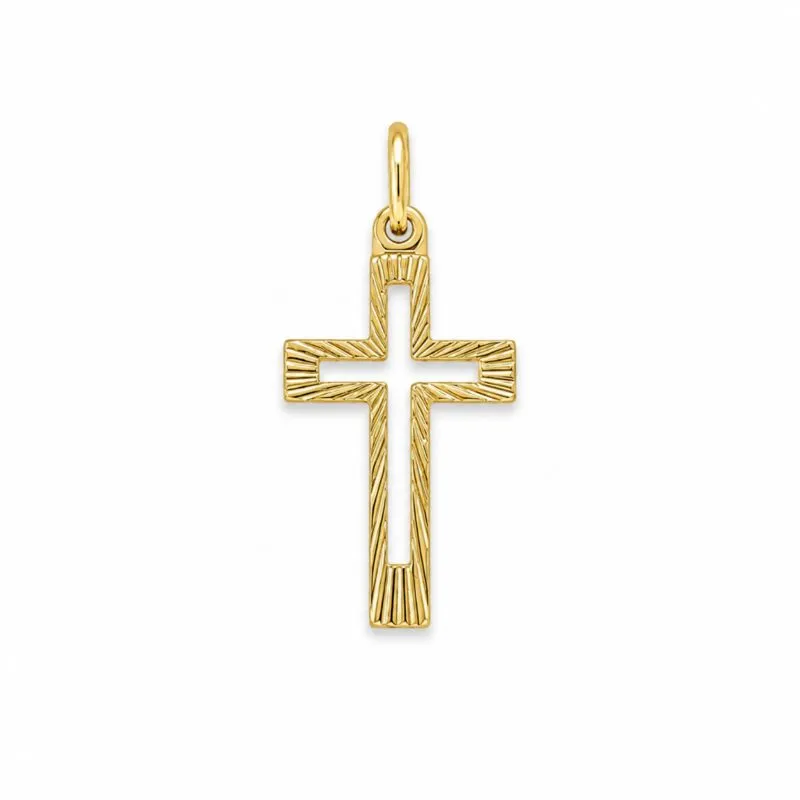Pingente de Cruz Crucifixo Vazado Detalhado Banhado a Ouro 18k